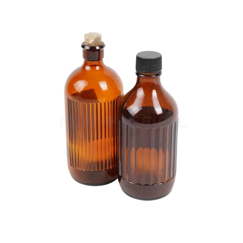 Brown Ribbed Glass Bottle Medium